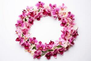 ai generiert Kreis Design blühen dekorativ Blütenblatt Urlaub Blumen- Frühling Sommer- Natur Rahmen foto