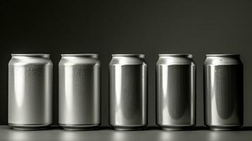 ai generiert frisch trinken metallisch leeren Bier Hintergrund Zinn Getränk Aluminium kalt Stahl Silber foto