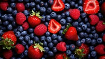 ai generiert Diät frisch Himbeere Sommer- rot Obst Natur Essen Erdbeere reif Hintergrund Beeren foto