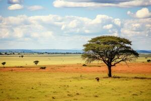 ai generiert National Gras afrikanisch Himmel Tansania Natur Reise szenisch Safari Afrika Grün Landschaft foto