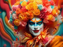 ai generiert bunt Schönheit feiern Kostüm Party Kunst Karneval Festival Tradition Venedig Tourismus foto