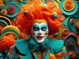 ai generiert Unterhaltung Mann Feier Grusel Porträt bilden Halloween komisch Zirkus Spaß foto
