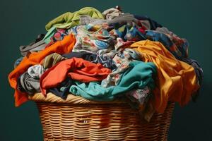 ai generiert Zuhause Design Hintergrund Kleidungsstück schmutzig Hausarbeit sauber Textil- Sanft Stapel Material waschen foto
