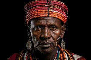 ai generiert Indien Reise Afrika kulturell Porträt Nahansicht Tradition Stamm ethnische Zugehörigkeit Männer indisch männlich foto