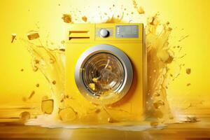 ai generiert Haus Waschen Unterlegscheibe elektrisch Maschine Blau Kleider Waschmittel Technologie Innere foto