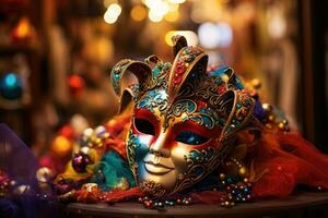 ai generiert Maskerade Tradition mysteriös Festival Venedig Feier dekorativ Party Kunst foto