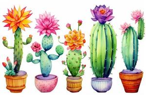 ai generiert Grün botanisch Design Pflanze Blume exotisch saftig Illustration Kakteen dekorativ foto