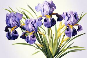 ai generiert Schönheit Sommer- lila Frühling Garten Blumen- Grün Hintergrund Pflanze Iris botanisch Flora foto