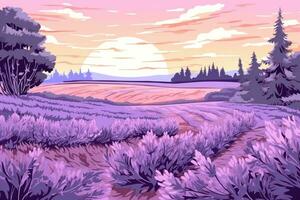 ai generiert bunt Landschaft Landschaft Schönheit Hintergrund Pflanze Sonnenuntergang Sommer- Blume Frankreich foto