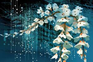 ai generiert Blütenblatt Blau Sommer- Weiß Hintergrund Rosa Blume Frühling Gartenarbeit Schönheit Kirsche Baum foto