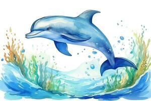 ai generiert Tier Flosse Leben Säugetier wild Flipper springen Wasser Tierwelt schwimmen Blau unter Wasser Sommer- foto