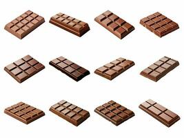 ai generiert Stück von Süss lecker Schokolade Bar Sammlung isoliert auf Weiß Hintergrund. foto