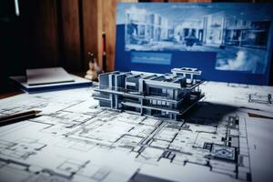 ai generiert Hintergrund Projekt Gehäuse architektonisch Modell- Konzept Wohnung Konstruktion planen foto