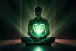ai generiert Energie Frau meditieren Silhouette Balance weiblich Körper Lotus Natur Lebensstil Yoga foto
