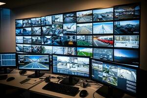 ai generiert cctv sichern Technologie Überwachung Panel Steuerung Person System Überwachung Bildschirm foto