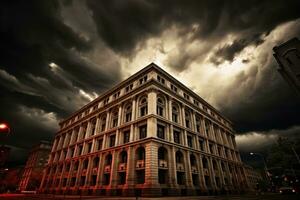 ai generiert Himmel städtisch Mauer Gebäude dunkel Stadtbild Haus architektonisch Struktur Blau alt Fassade foto