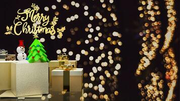 das Gold Text und Geschenk Box zum Weihnachten oder Urlaub Konzept 3d Rendern foto