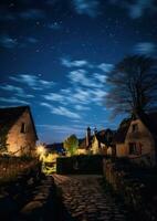 ai generiert Baum Gebäude die Architektur Landschaft mittelalterlich Dorf Straße Fenster Häuser Hintergrund foto