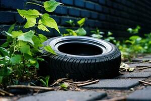 ai generiert schmutzig Umgebung Transport Hintergrund industriell schwarz Stapel Auto Natur benutzt foto