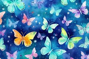 ai generiert Schmetterlinge Kunst drucken Muster bunt Insekt dekorativ Weiß Design Hintergrund Textur foto