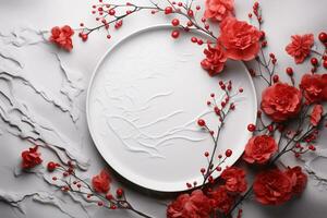 ai generiert Schneiden Hochzeit Kuchen dekoriert mit Rosen foto