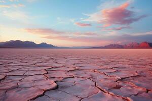 ai generiert Landschaft von trocken Salz- See Bett, geknackt Oberfläche foto