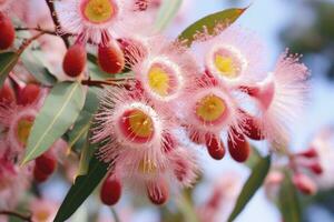 ai generiert schön Gummi Baum Rosa Blumen und Knospen. ai generiert foto