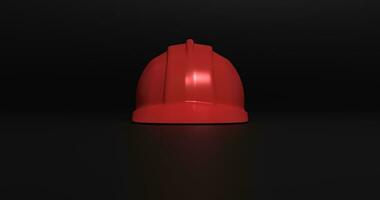 rot Sicherheit Helm oder schwer Deckel isoliert auf schwarz Hintergrund. 3d machen und Illustration von Kopfbedeckung und Heimwerker Werkzeuge foto