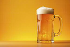 ai generiert Bier Glas mit voll Bier isoliert mit ein Gelb Hintergrund. ai generiert foto