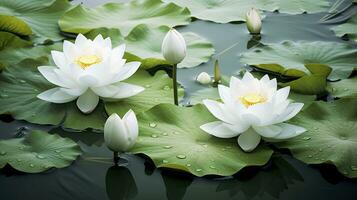 ai generiert Weiß Lotus Blume im Wasser. ai generiert foto