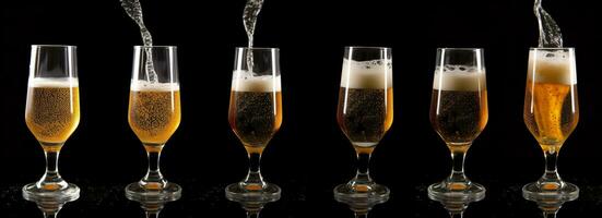 ai generiert Gießen Bier in ein Glas auf ein schwarz Hintergrund. generativ ai foto