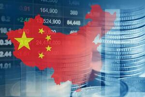 China Flagge mit Lager Markt Finanzen, Wirtschaft Trend Graph Digital Technologie. foto
