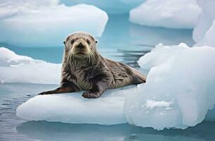 ai generiert Meer Otter auf Eis. ai generiert foto