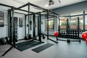 ai generiert Zuhause Fitnessstudio. Profi Foto