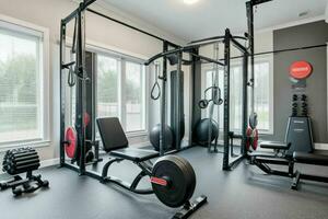 ai generiert Zuhause Fitnessstudio. Profi Foto