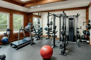 ai generiert Zuhause Fitnessstudio. Profi Foto