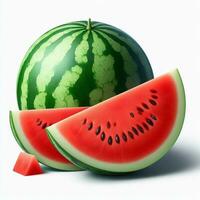 ai generiert Scheibe reif Wassermelone auf Weiß Hintergrund foto