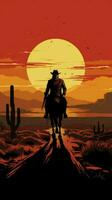 ai generiert Silhouette Cowboy auf zu Pferd. Ranch foto