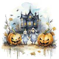 ai generiert Aquarell Halloween Illustration auf Weiß Hintergrund. ai generiert foto