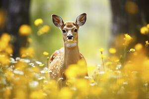 ai generiert weiblich Rogen Hirsch mit schön Blume. ai generiert foto