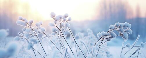 ai generiert gefroren schneebedeckt Gras, Winter natürlich abstrakt Hintergrund. schön Winter Landschaft. ai generiert foto