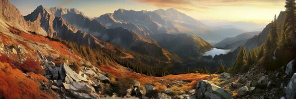 ai generiert Panorama Berg Herbst Landschaft. ai generiert foto