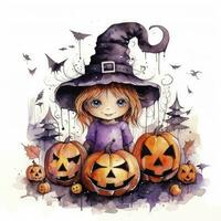 ai generiert Aquarell Halloween Illustration auf Weiß Hintergrund. ai generiert foto