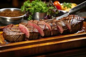 ai generiert Steak Rotisserie beim das Steak-House, geschnitten Picanha, Picanha. generativ ai foto