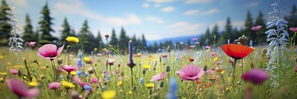 ai generiert idyllisch Wiese auf Sommer. ai generiert foto