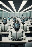 ai generiert Gruppe von Roboter Arbeiten im ein modern Büro. künstlich Intelligenz Konzept. foto