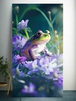 ai generiert elegant schön Partikel Frosch im ein verträumt künstlerisch Blumen Umgebung Vertikale Poster ai generiert foto