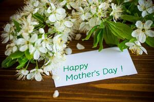 Gruß Karte zum Mutter und Blühen Frühling Ast mit Blumen foto