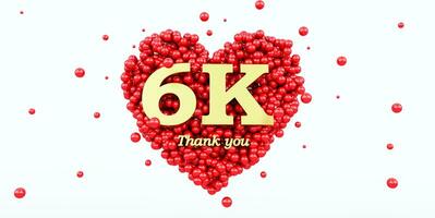 3d machen von ein Gold 6000 Anhänger danken Sie isoliert auf Weiß Hintergrund, 6k, rot Herz und rot Luftballons, foto