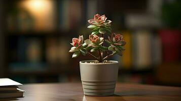 ai generiert Blume Topf auf ein Büro Schreibtisch, saftig Kaktus Vase, generativ ai foto